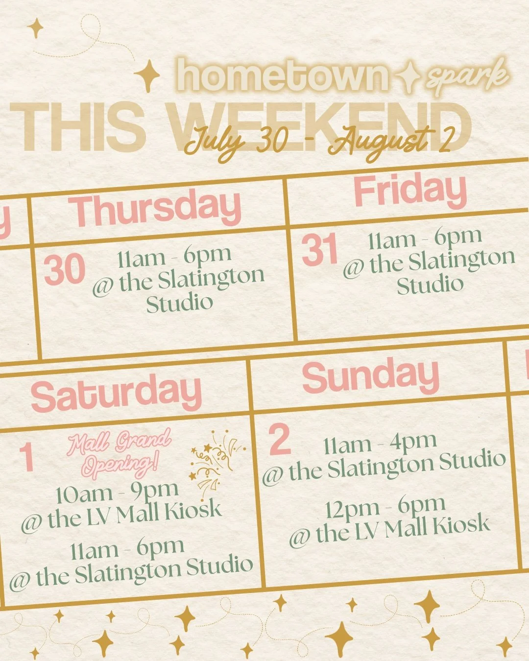 It's the week we've all been waiting for... LV Mall Grand Opening Weekend!!! Catch us in the Slatington Studio regular hours all weekend, and see us in our new home Saturday and Sunday as well!

Regular Studio Hours | Thurs, Fri, Sat 11:00 - 6:00 PM 