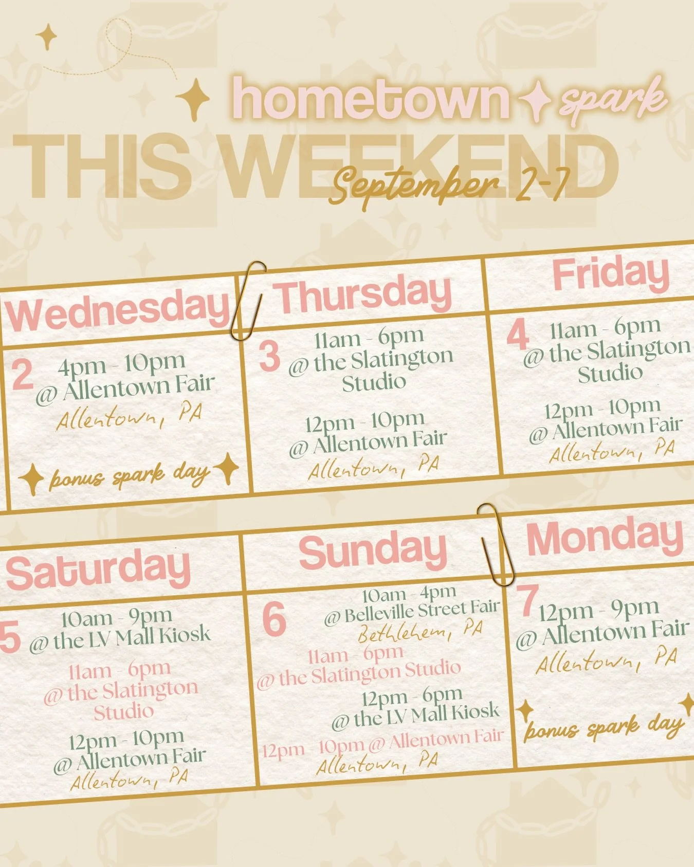 Hellllooooo September 👋 Let&rsquo;s get this party started!!! Catch us all around our hometown this weekend AND you have 2 extra days to catch us 😉 

Regular Studio Hours | Thurs, Fri, Sat 11:00 - 6:00 PM | Sun 11:00 - 4:00 🏠

LV Mall Kiosk | Sat 