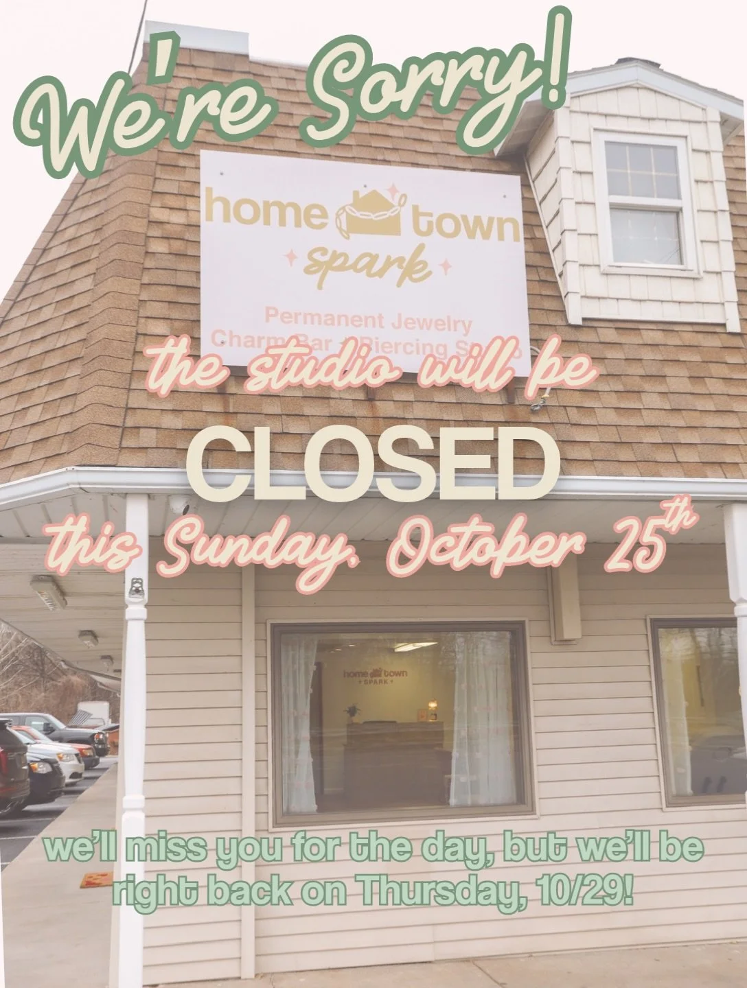 We&rsquo;re sorry for the late notice!! Our Slatington studio will be closed Sunday, October 25th ✨ We&rsquo;ll miss you in our hometown, but we are still zapping at the LV Mall and on the road today!! We&rsquo;ll see you back in the studio on Thursd