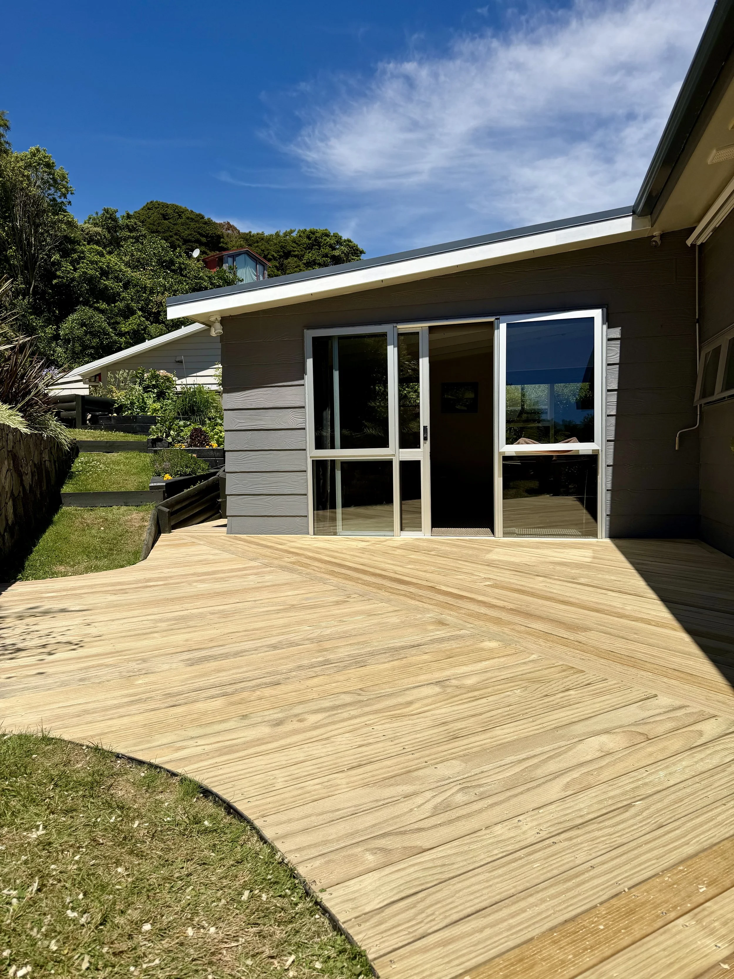 A newly renovated timber deck in Plimmerton.