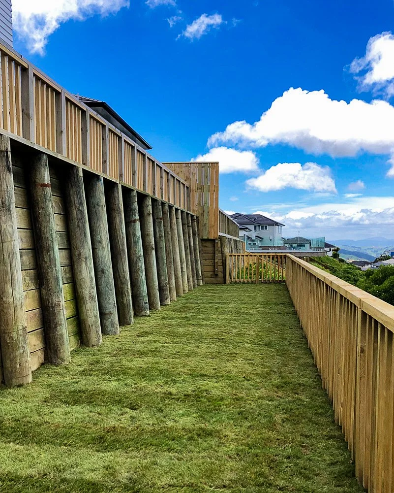 Timber retaining wall with balustrade in Johnsonville