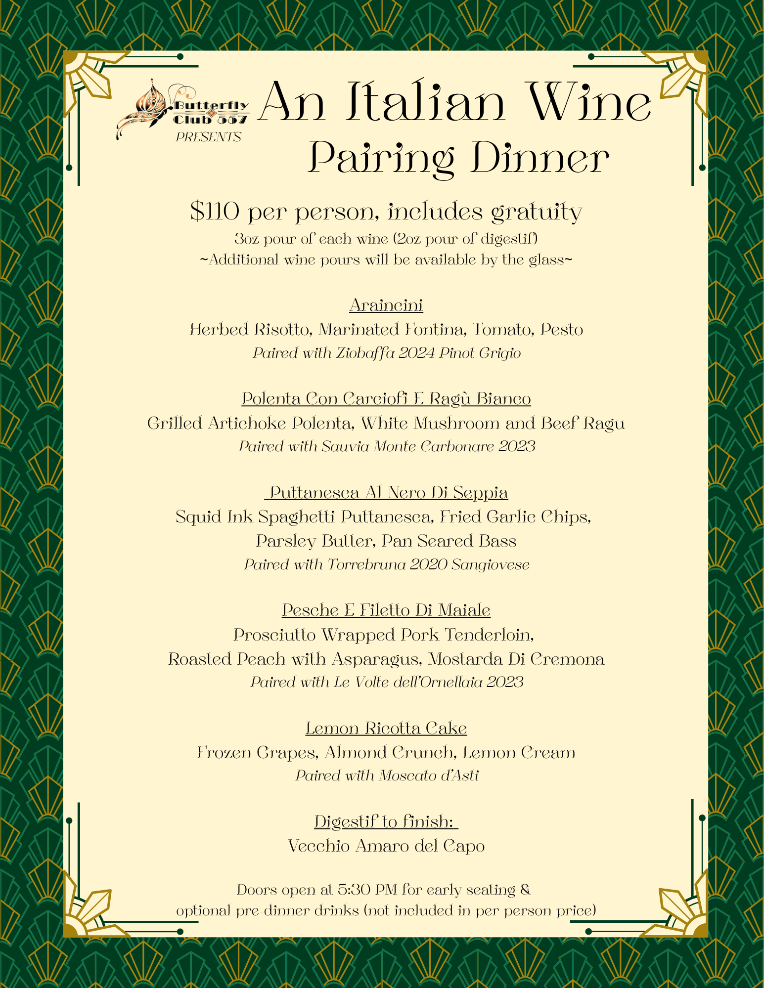 Tour of Italy - An Italian Wine Pairing Dinner