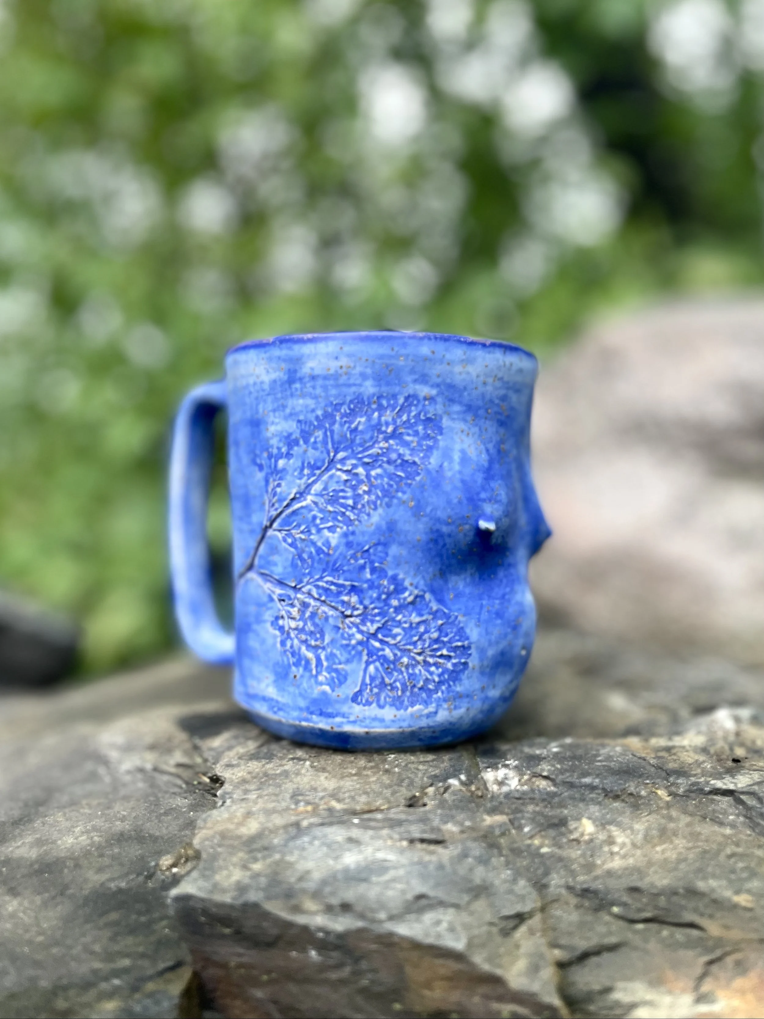 Hand Pressed Lilac baby bump mug in matte watercolour blue