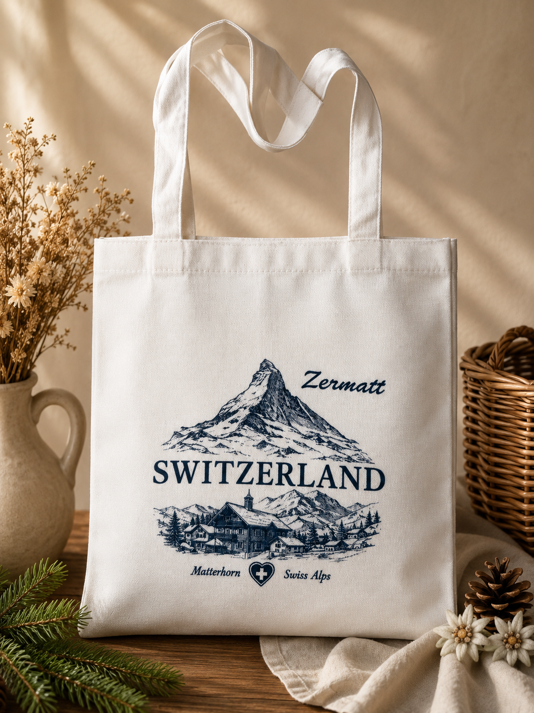 Zermatt black and white Tote bag