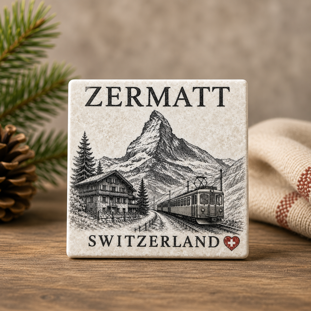 Zermatt Black and White Coaster