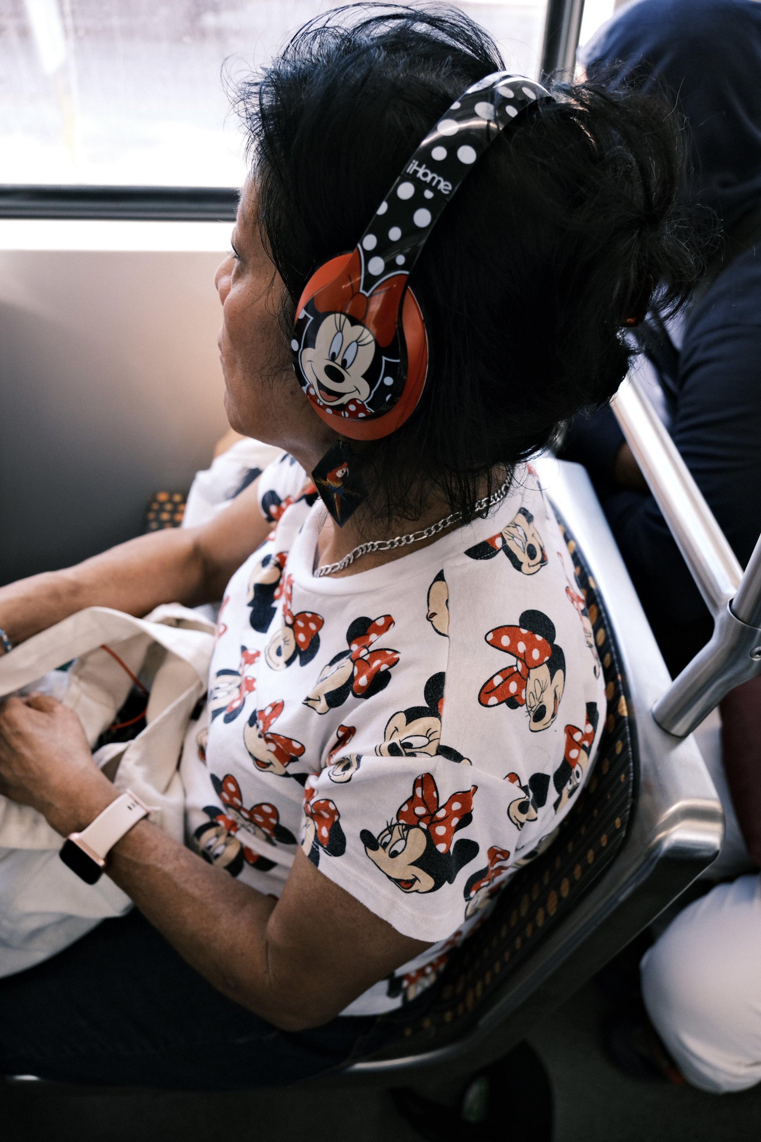 Riders on the E Line the morning of a Dodgers game.