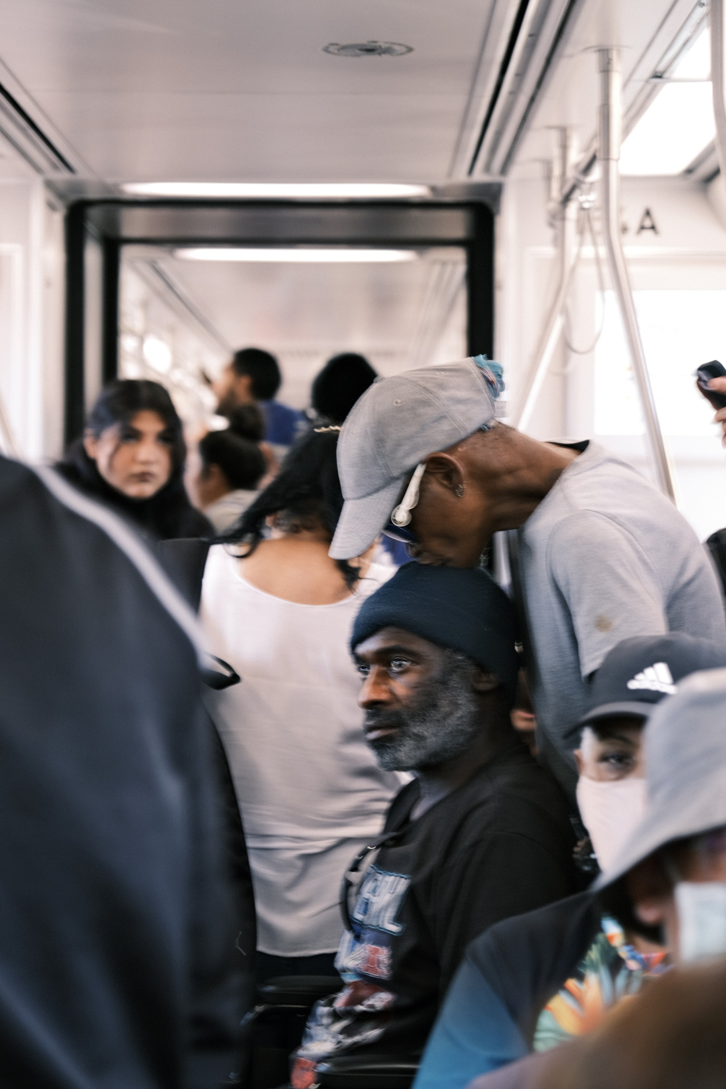 Riders on the E Line the morning of a Dodgers game.