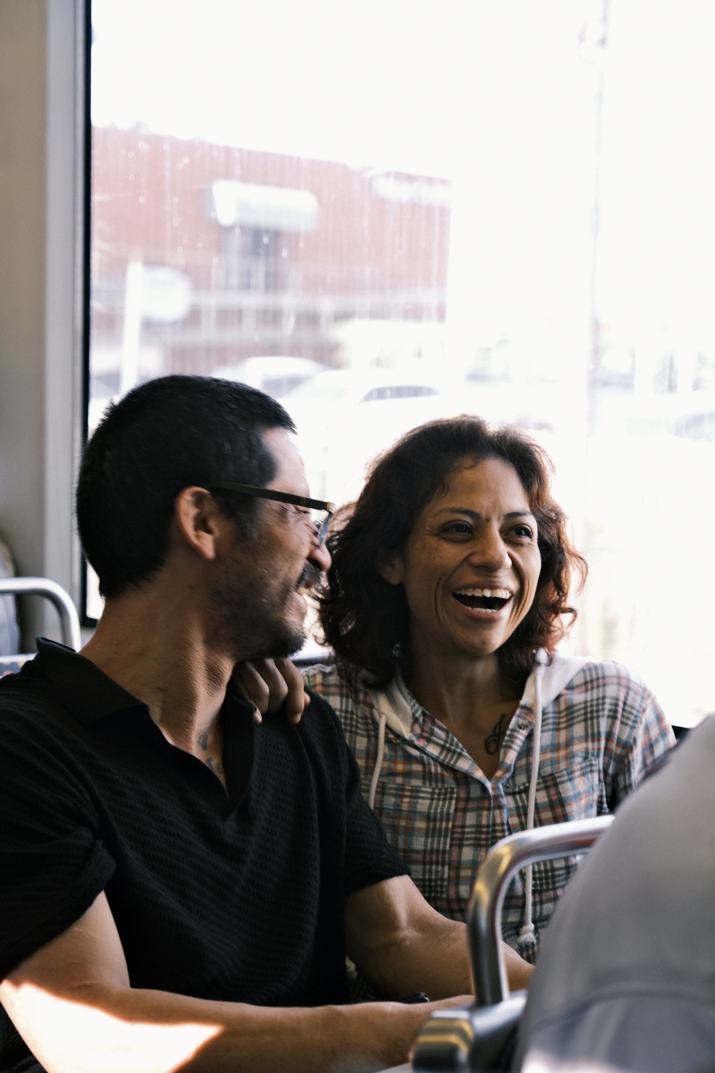 Riders on the E Line the morning of a Dodgers game.