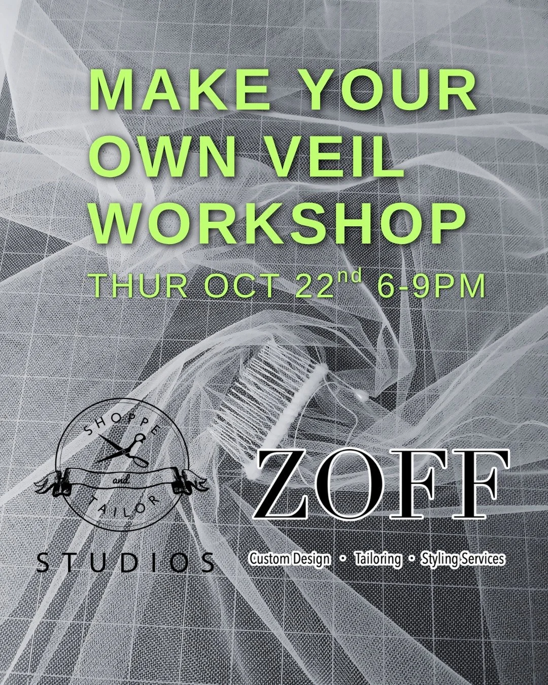 Make the veil you'll actually cry over 🤍✨

Shoppe and Tailor Studios X eveningwear designer Michael Zoffranieri presents: Make Your Own Veil -- the workshop for anyone who's ever pictured walking down the aisle in something they made with their own 