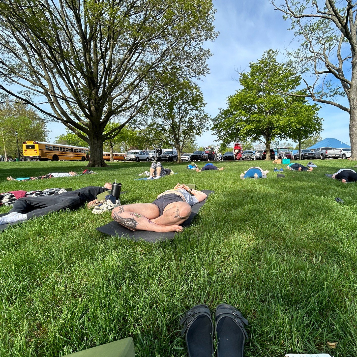 Today was the first official Yoga in the Park class! 🌳

We soaked up the sunshine, felt the breeze, moved our bodies, and let's just say the parking lot provided some unexpected &quot;present moment awareness&quot; challenges. 😂

But hey, isn't tha