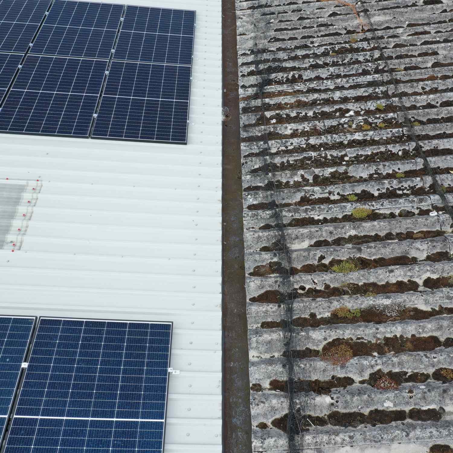 drone inspecting industrial roof and solar panels