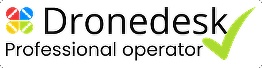 Dronedesk logo with colorful drone propeller icon and the text "Dronedesk Professional Operator" with a green check mark.