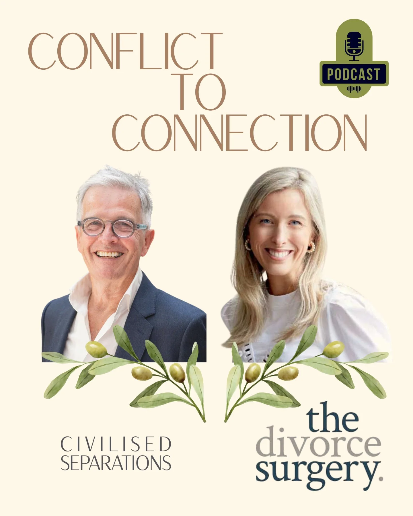 Seanson 2, Episode 1 of Conflict to Connection is now live!!
In this episode, host Mitch Wilkins joined by Samantha Woodham, barrister and co-founder of @thedivorcesurgery and our very own Bill Hewlett. 
Samantha and her co-founder, Harry Gates, la