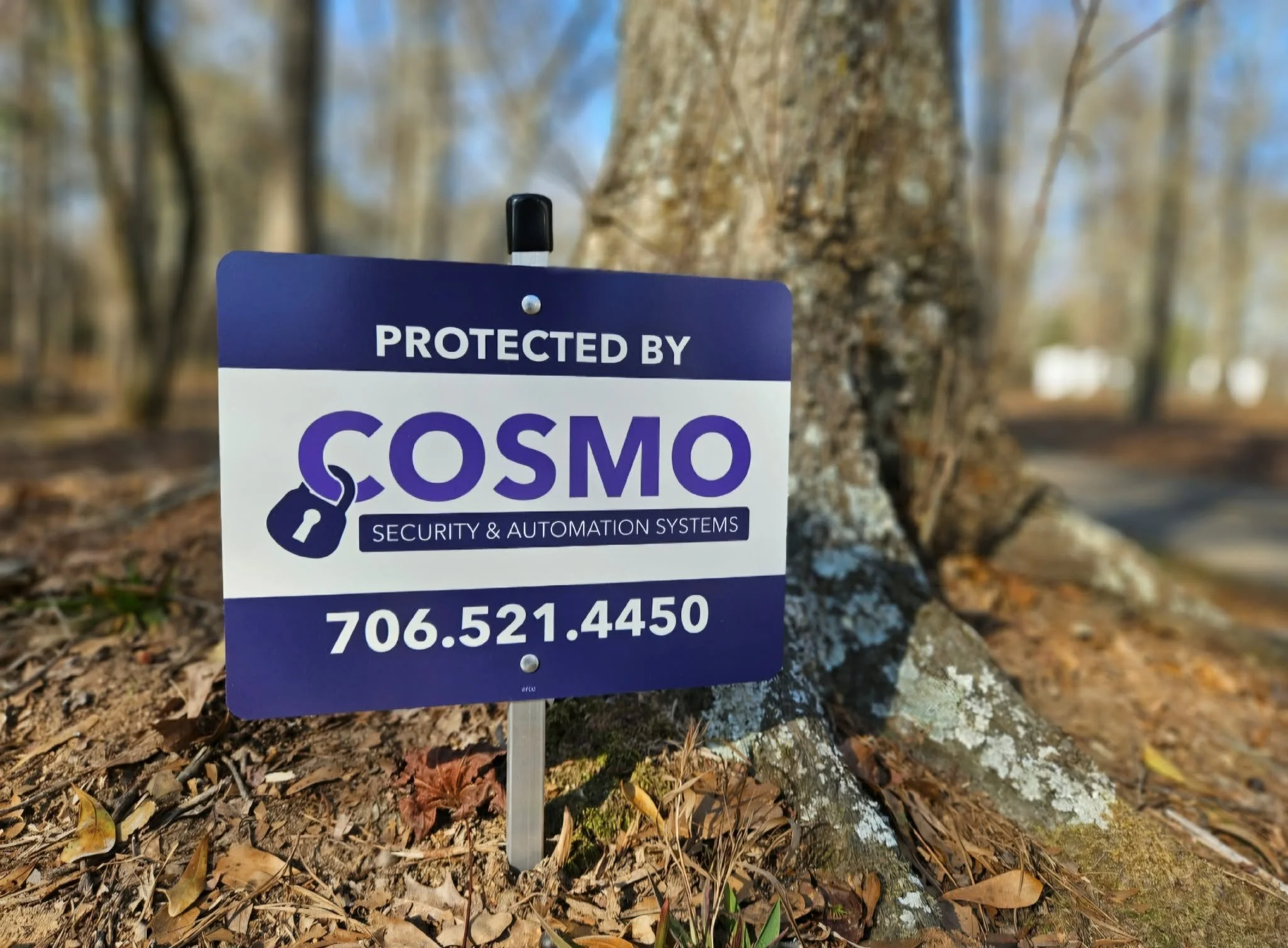 Cosmo Security & Automation Systems yard sign in Athens GA neighborhood