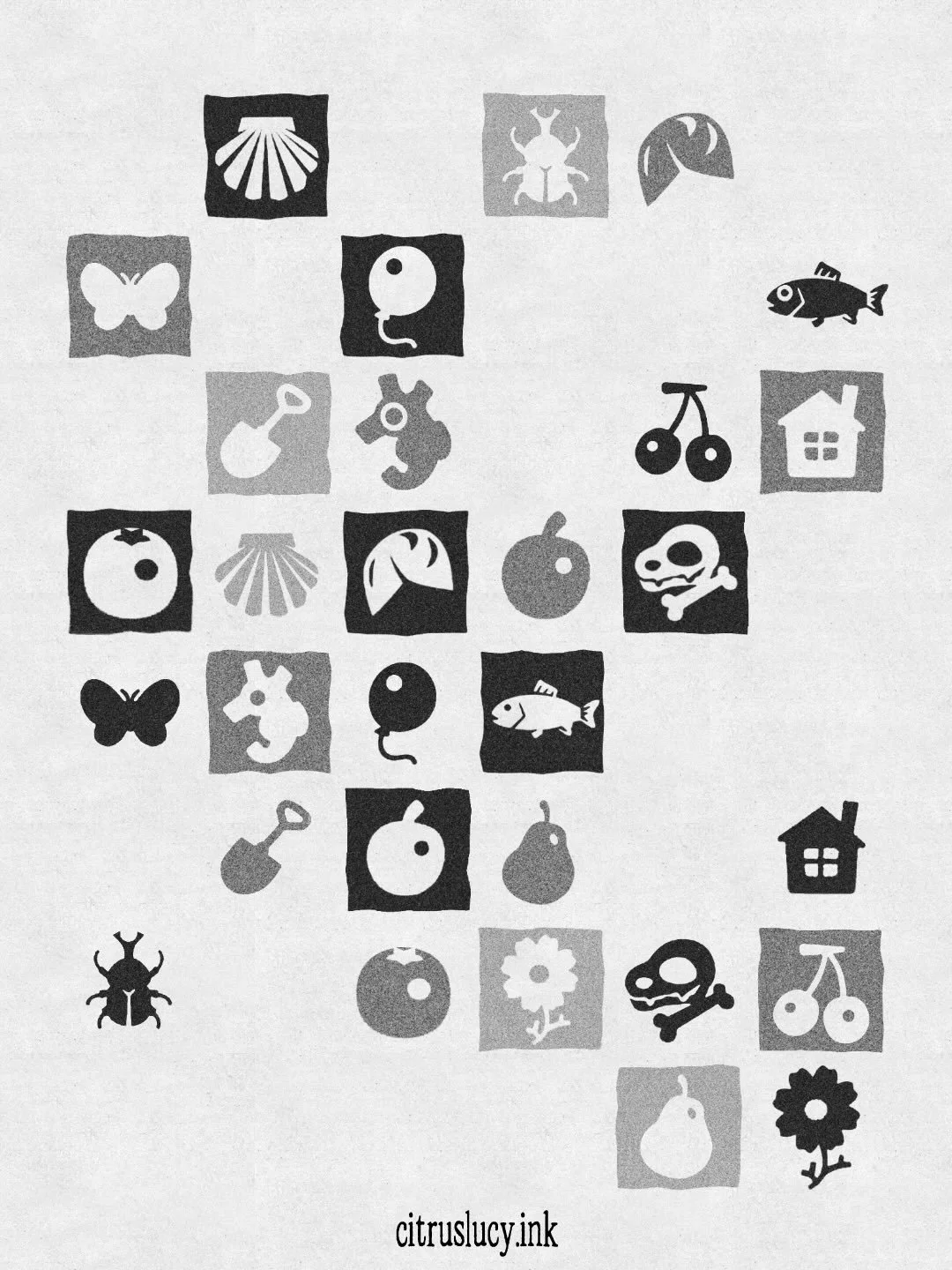 some little repeatable animal crossing tiles for you! 🌴🌱🩵 i've been playing heaps of animal crossing again since the hotel update teehee

these can be mix and matched freely and you can specify the level of darkness for the stippling! minimum size