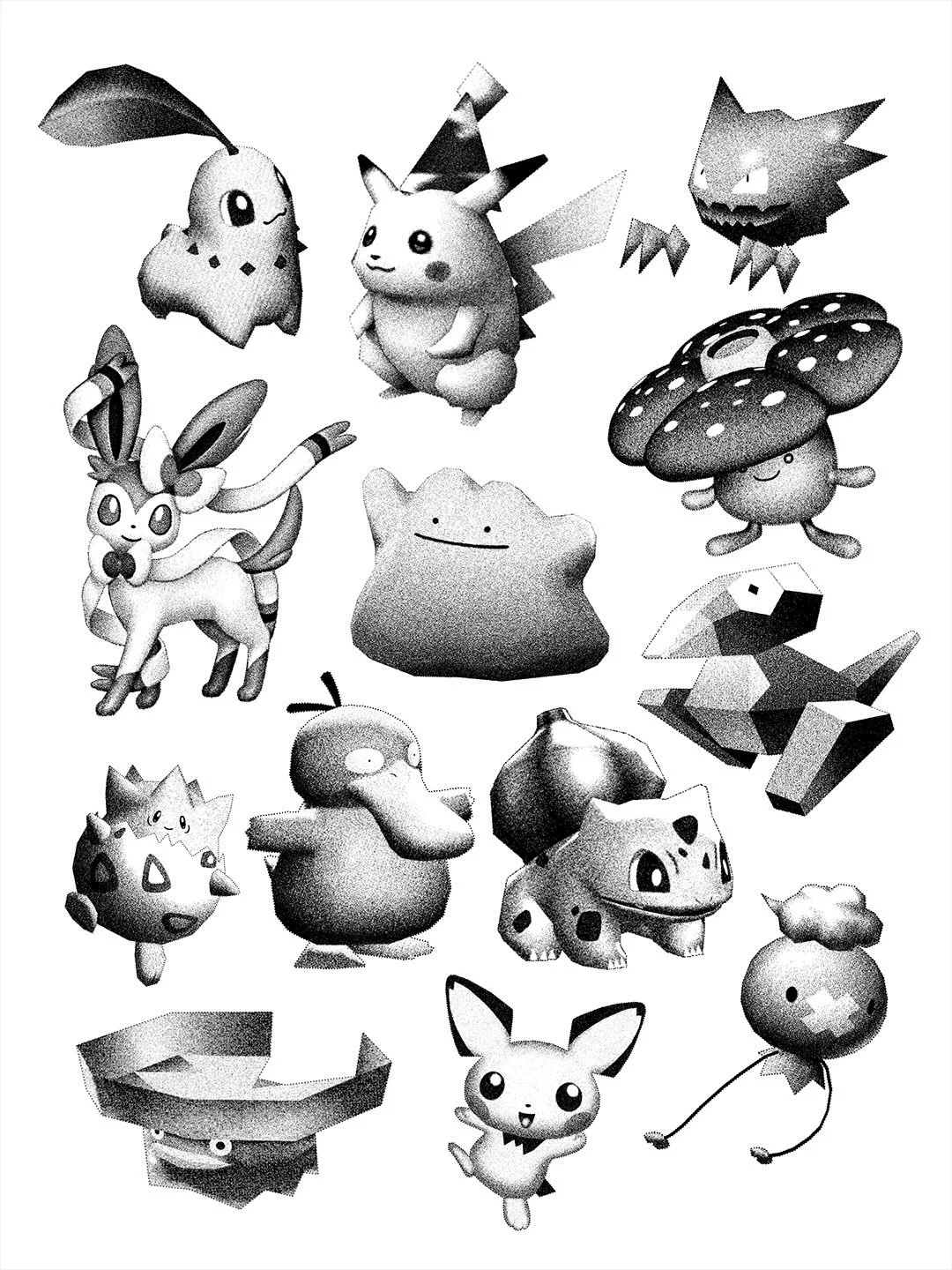 low poly flash volume 5 - pokemon edition!! 👾🪡 

this one has been in the WIPs folder for a while since pokopia came out! comment what other pokemon I should draw! 🤔

also I just realised that a bunch of my old posts (including tattoo photos and f