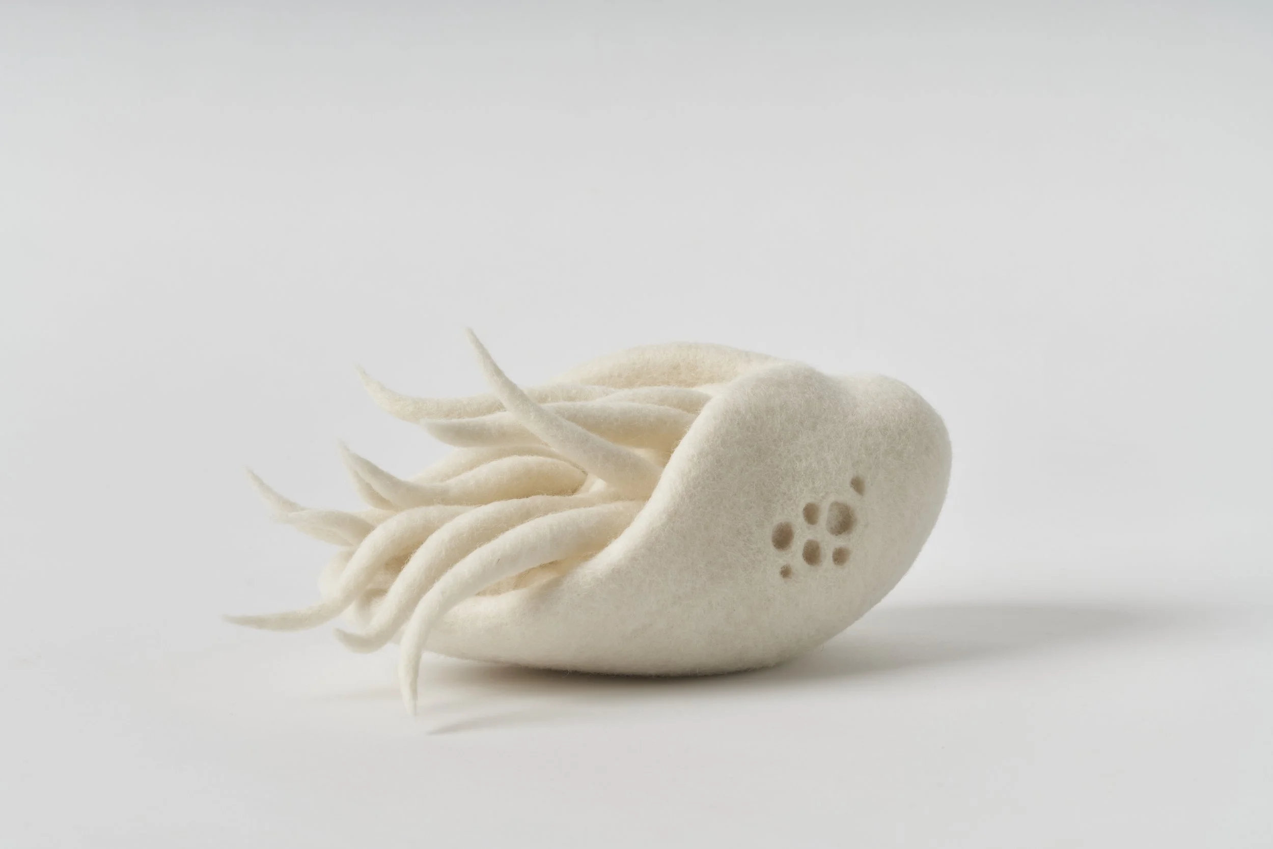 'Emerge', 2025, wool fibre, felt, thread, 27 x 14 x 11cm, [Private Collection]. Image: Sam Roberts