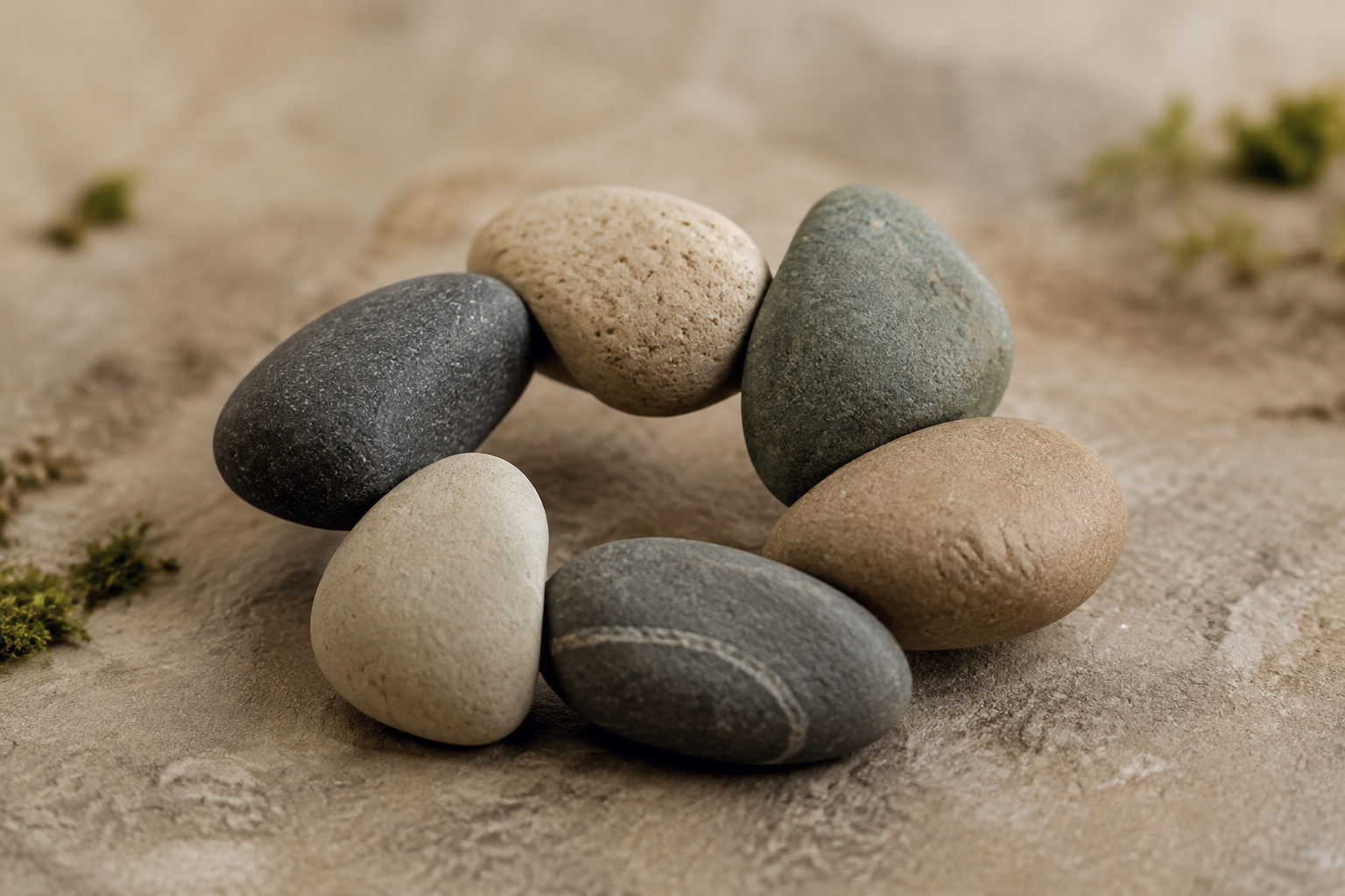 Distinct river stones balanced together, representing team effectiveness.