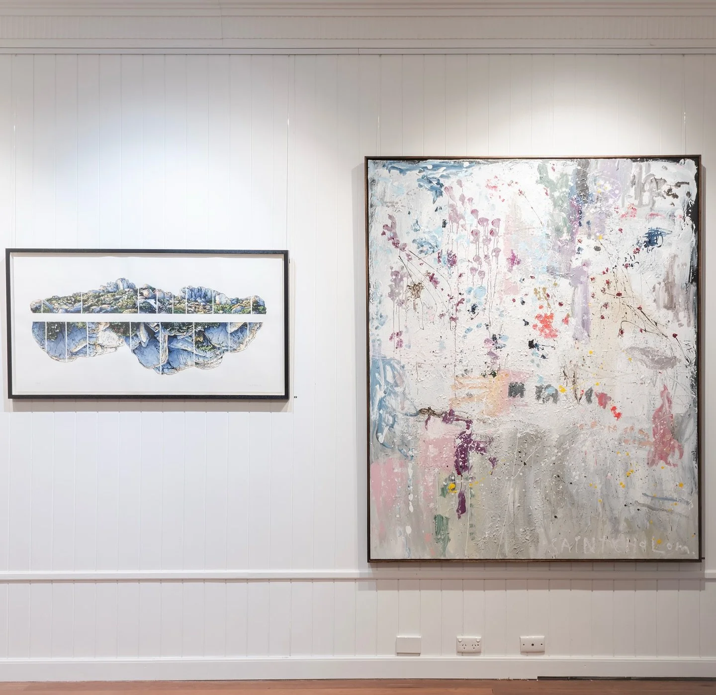 When the structure and detail of printmaking sits perfectly with the exuberance of abstraction.
Grace Gladdish mesmerising next to Saint Chalom