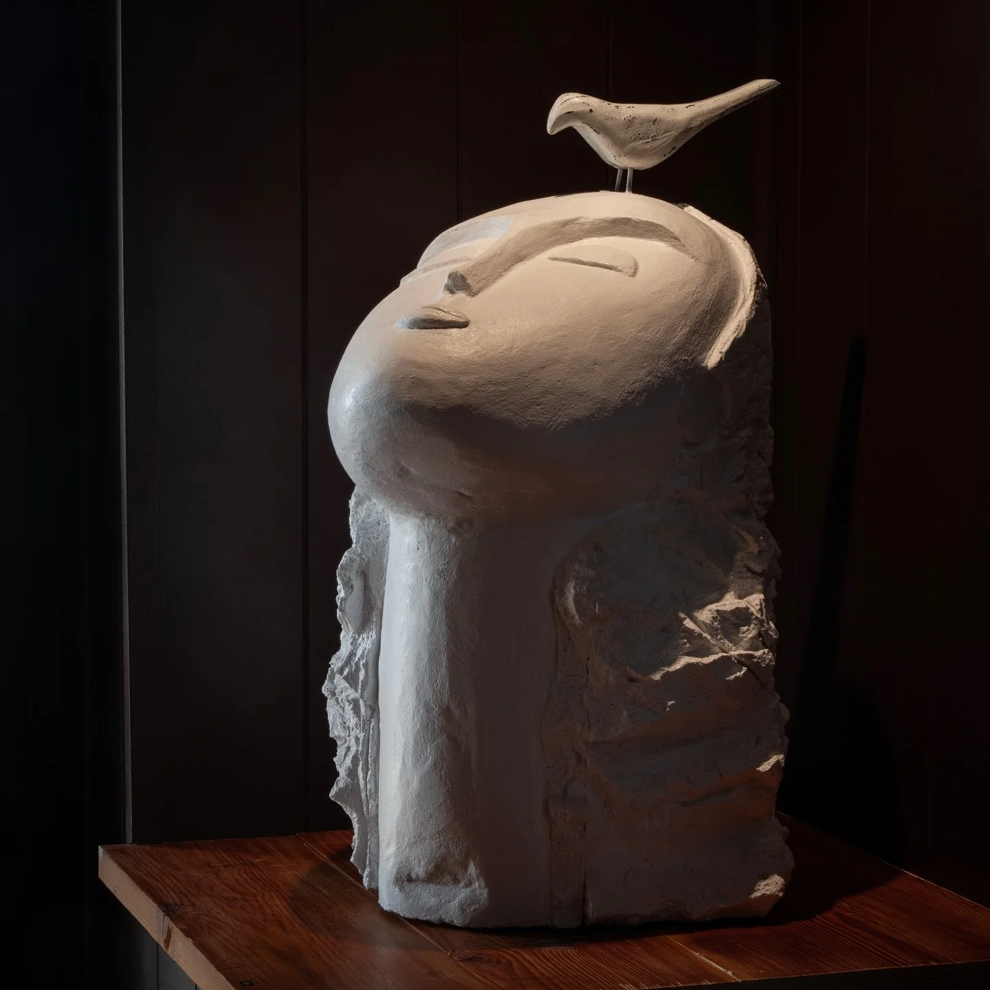 Jason Pevreall, 
&lsquo;Spirit must Fly&rsquo; 
Hebel cement acrylic sculpture 
600x400x400

Exudes a soft, playfulness, she is hard resist.