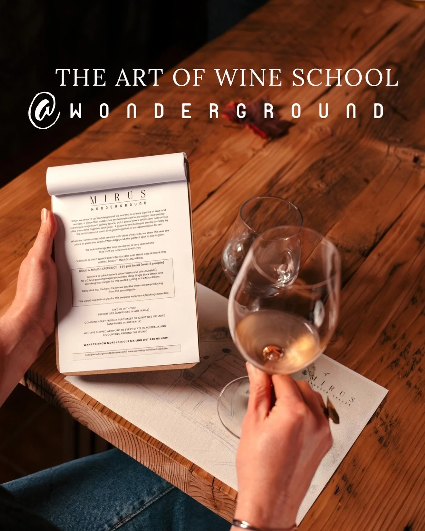 Introducing 

The Art of Wine School at Wonderground - a wine school in the heart of the Barossa.

Offering Private Wine Education and Cultural Immersion 

If you believe learning is one of life&rsquo;s great luxuries,
we invite you to join us.

At W