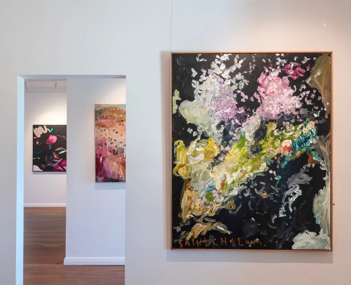 Capturing spirited joy on a canvas &hellip; SAINT Chalom&rsquo;s artwork embrace a freedom of expression and energy that can be felt throughout the gallery 

Open Easter Sunday 11-4pm, join us in the gallery for art wine and a platter! 

 @saint.chal