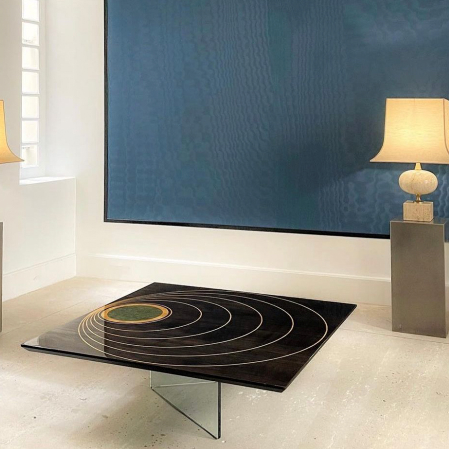 Varnished Wood & Glass Coffee Table | 1970s Vintage