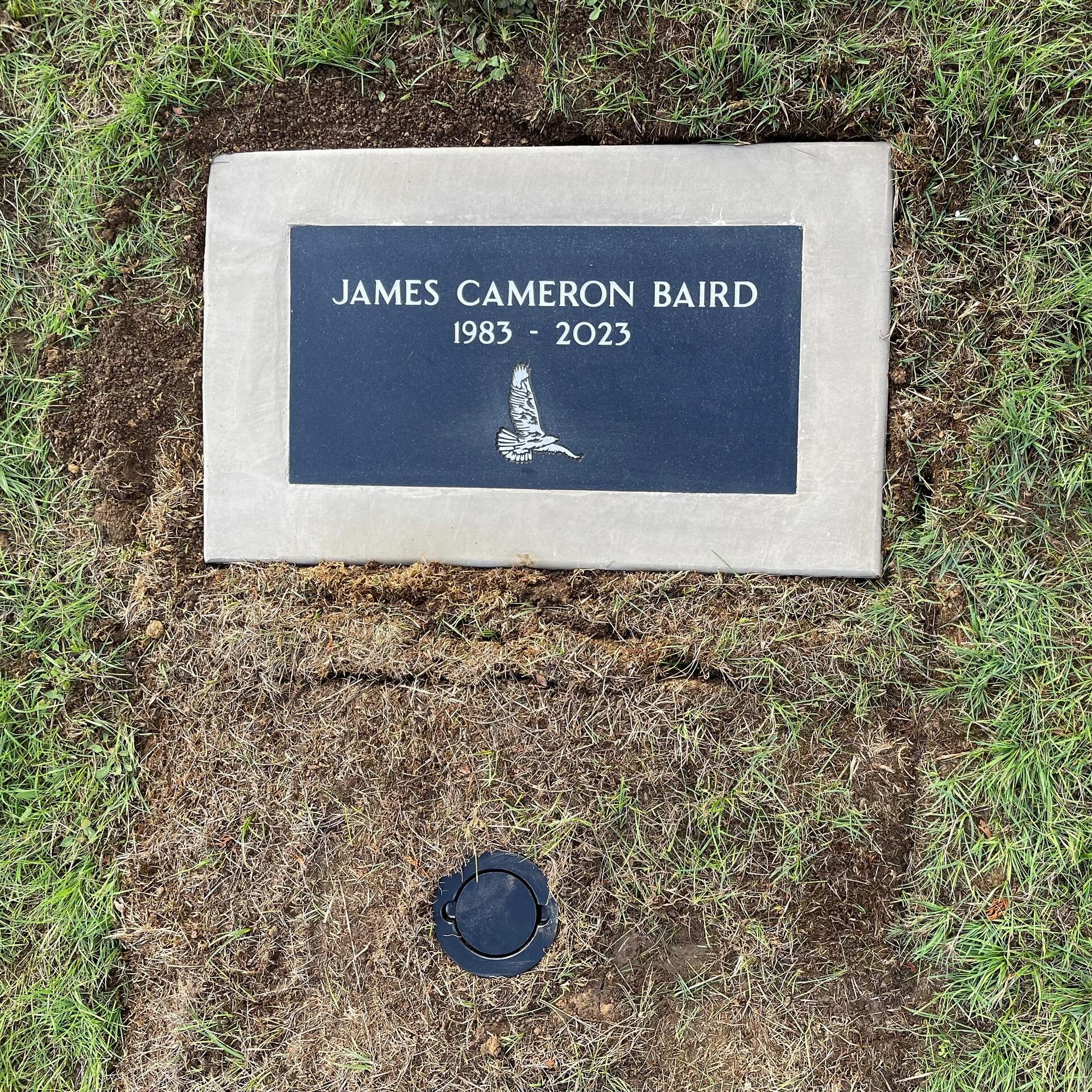 Cameron is buried at a beautiful little cemetery, just a couple minutes from our house, surrounded by pastures and a view of the river.
⠀⠀⠀⠀⠀⠀⠀⠀⠀
The round thing on his grave is a flower holder that catches rain water.