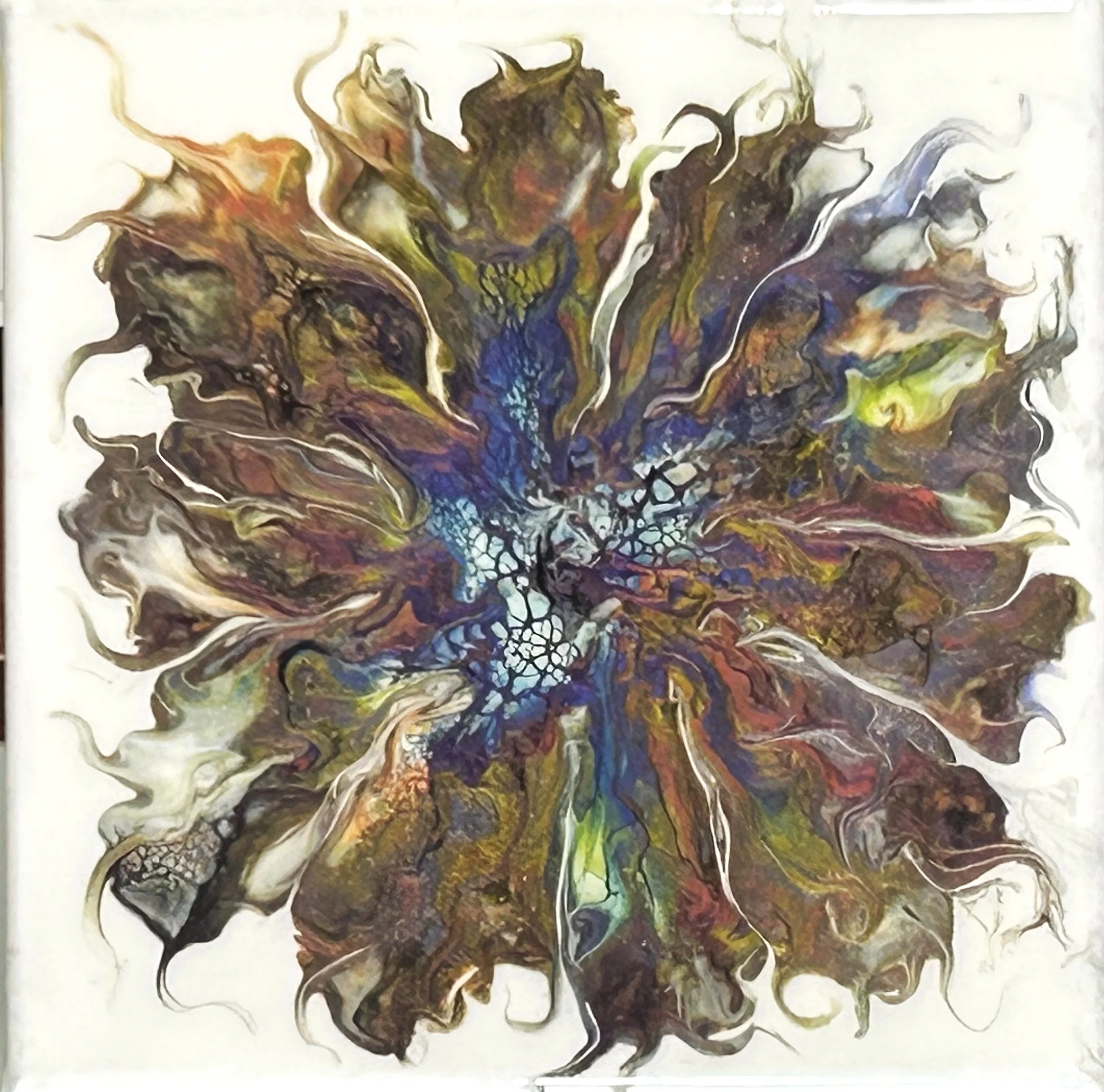 Cerulean Reveal, 2024, Acrylic on Canvas, Resin Finish, 6x6