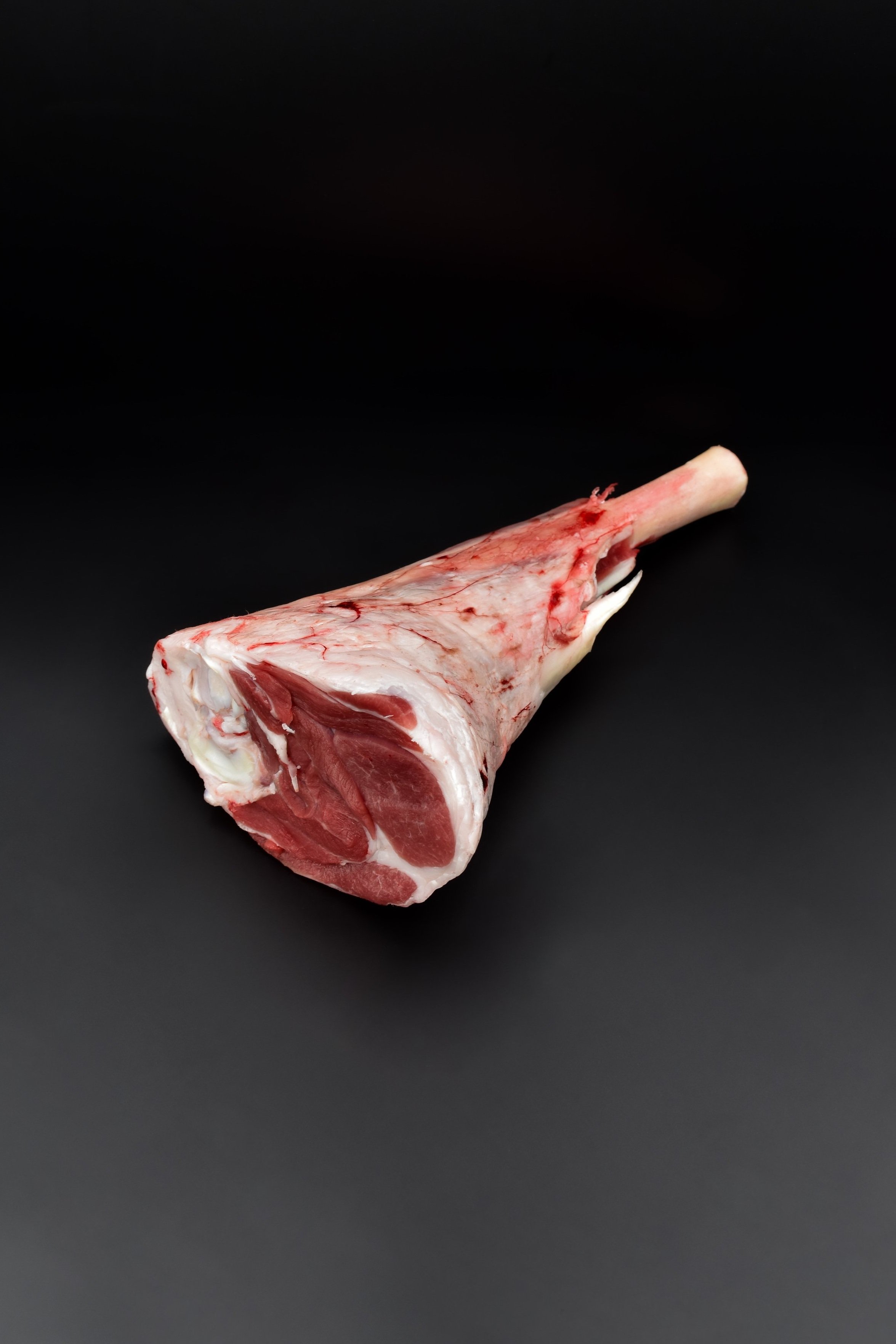 Raw lamb shank on a dark background