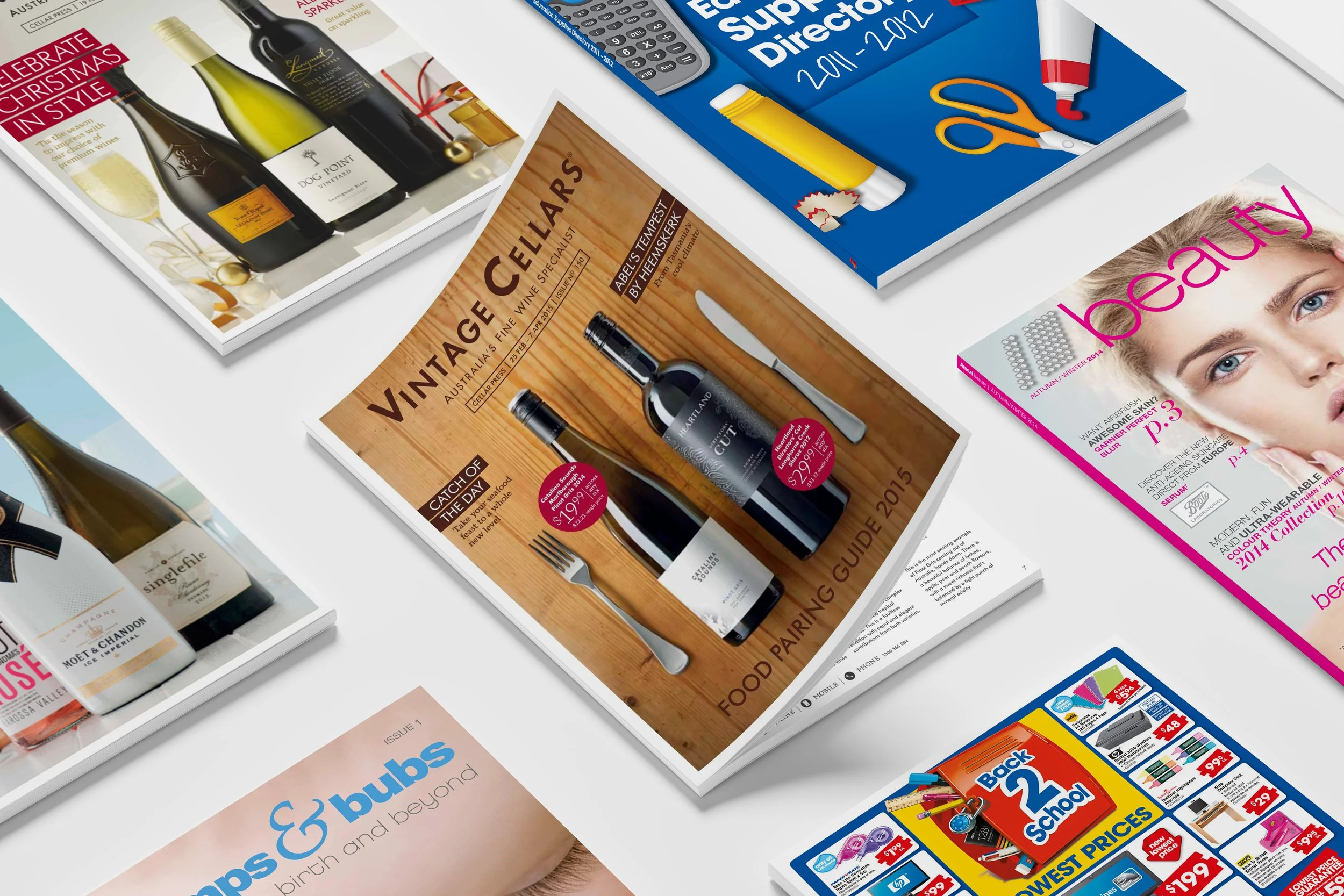 Catalogue design - Vintage Cellars | Officeworks | Amcal