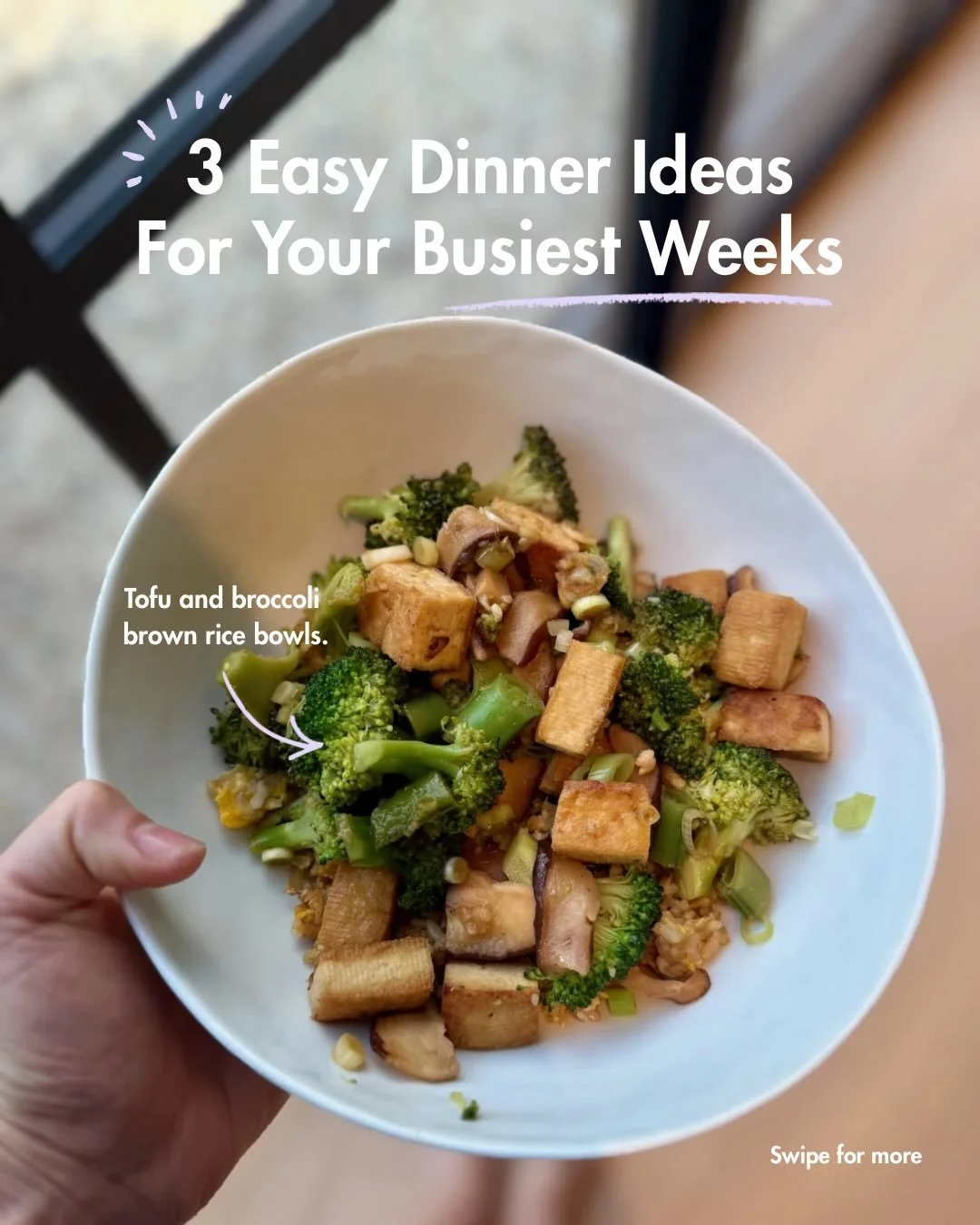 When life gets hectic, having a few go-to meals you can throw together without overthinking makes all the difference when feeding a family.🍲🥗

Lately, for my crew, it&rsquo;s been: 

💜 Tofu and broccoli brown rice bowls
💜 Baked or airfried chicke