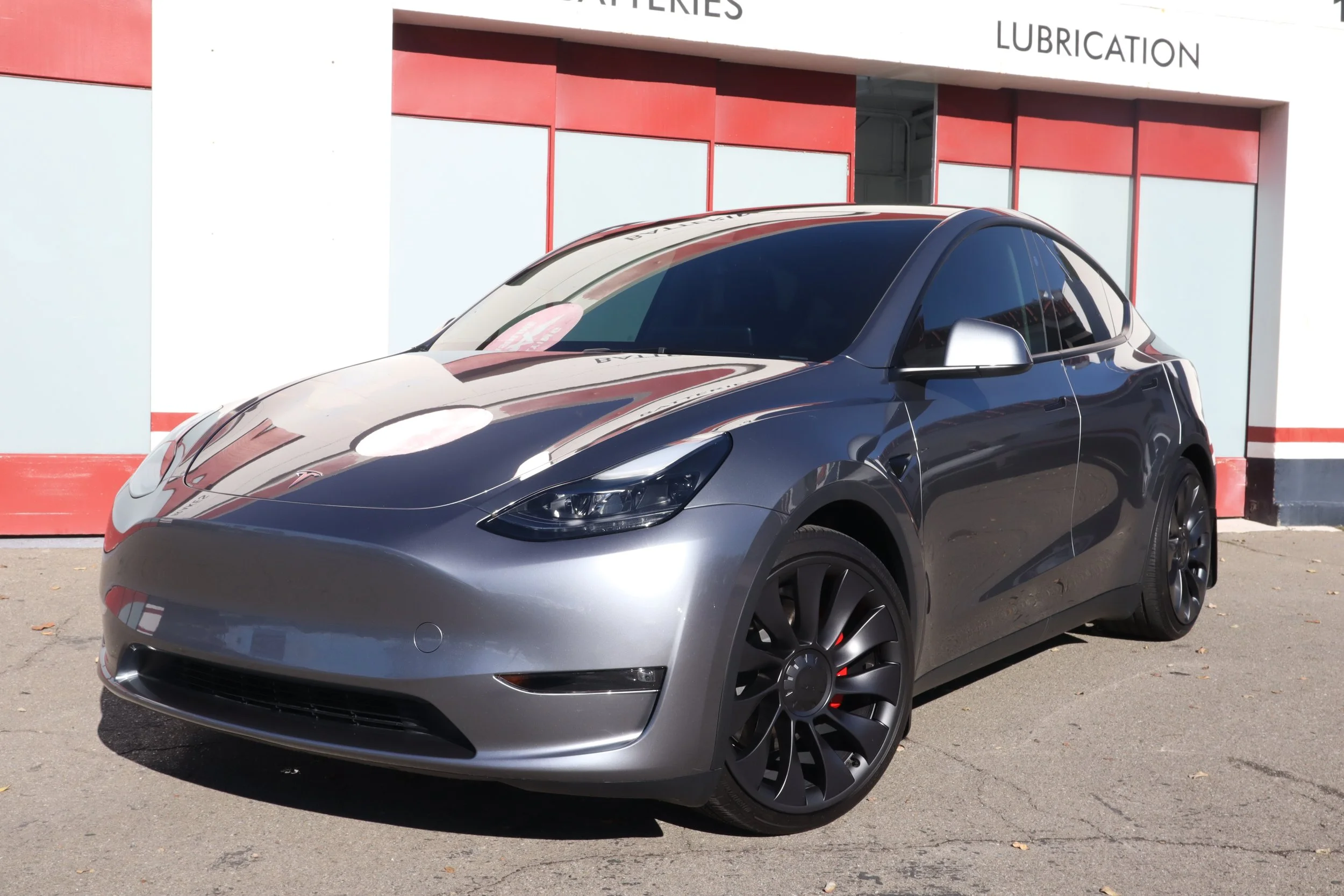 Silver painted Tesla Model Y received paint protection film in Livermore CA at Sosaatintz 