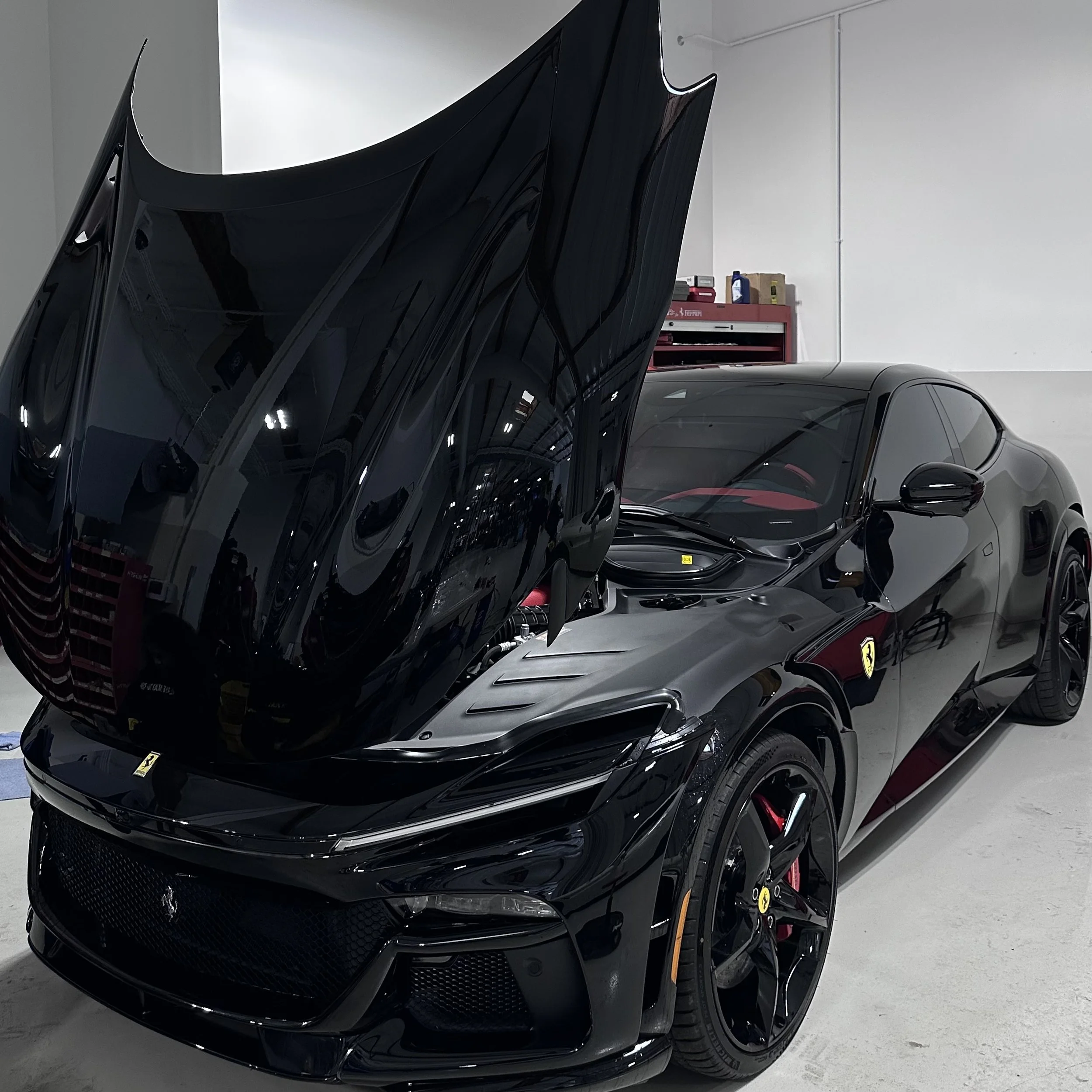 Black Ferrari PPF installation in Livermore by SosaaTintz