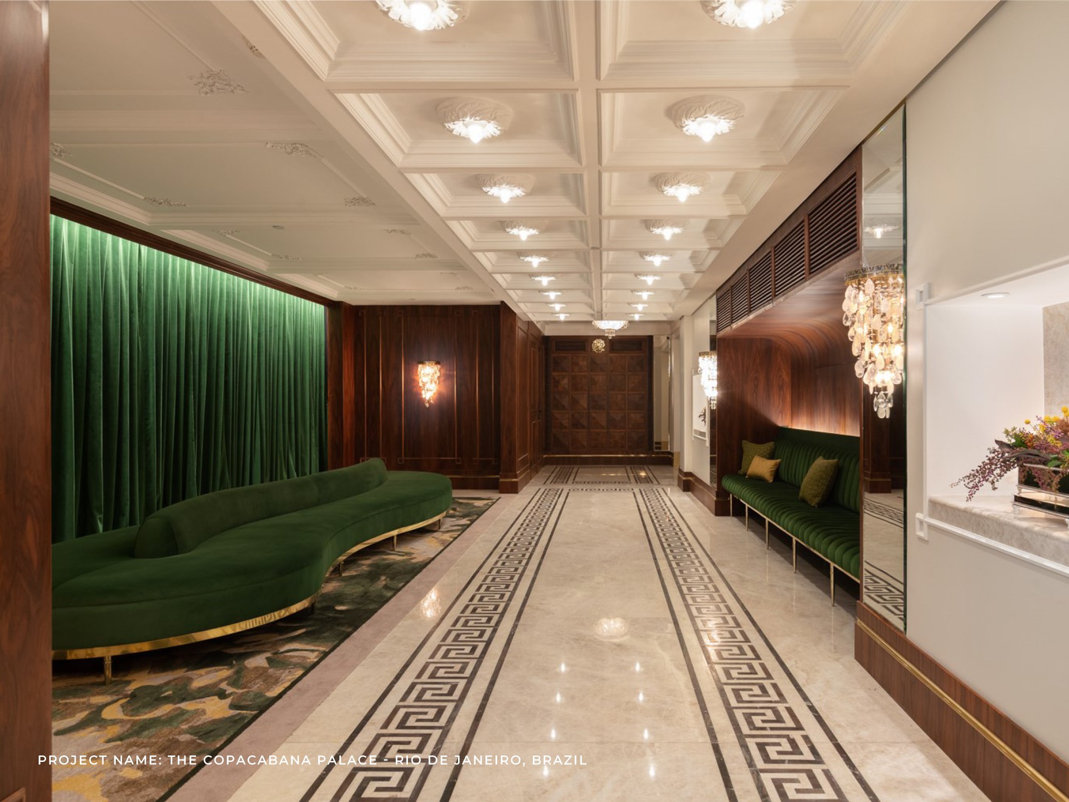 Inset Axminster rug in marble flooring for luxury interior.