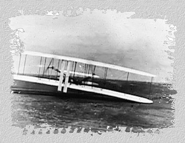 Orville Wright on third flight, Dec. 17, 1903. Distance: 200 ft. Time: 15 seconds