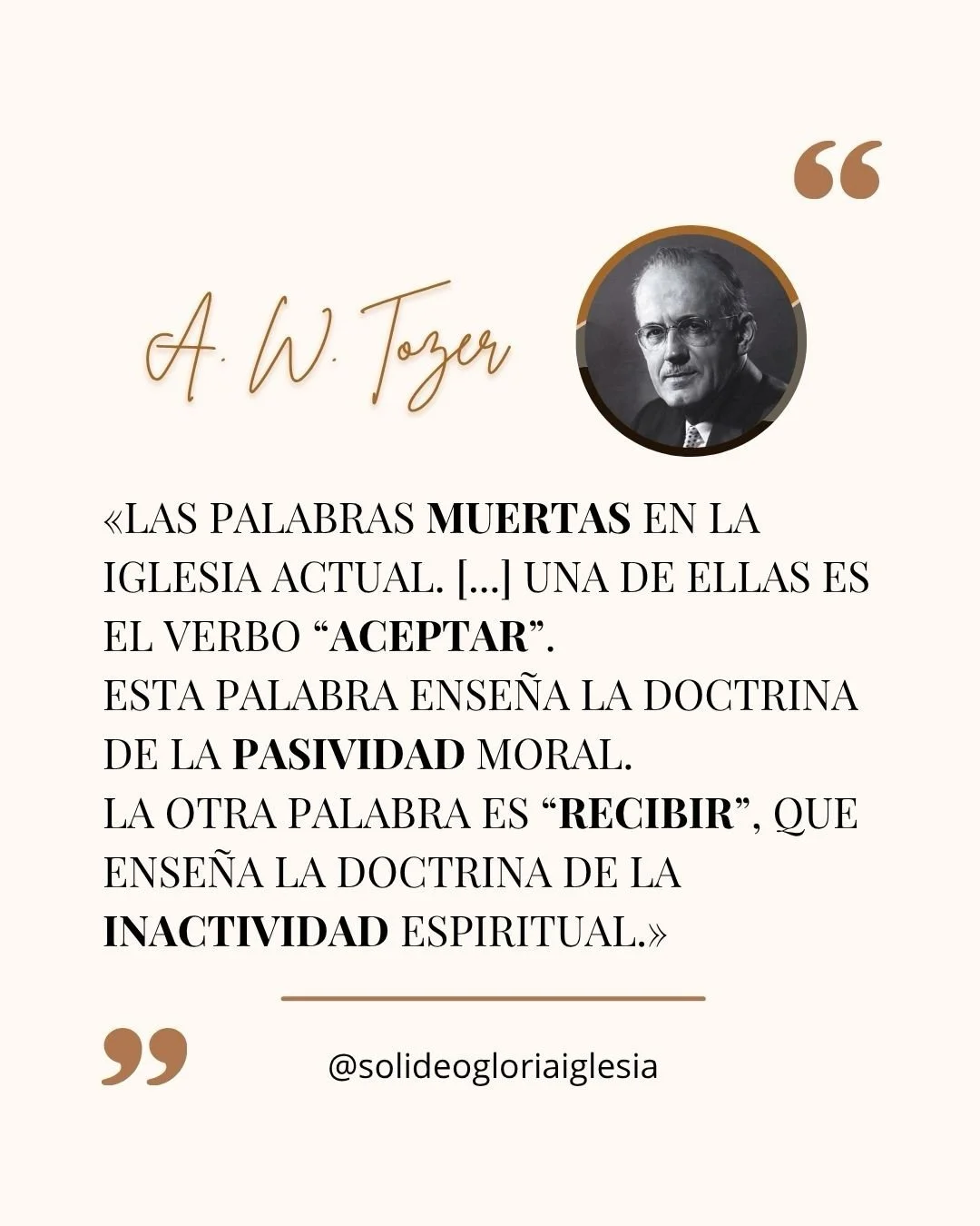 ✍🏼 A. W. Tozer denuncia el uso superficial de expresiones como &ldquo;aceptar&rdquo; o &ldquo;recibir&rdquo; a Cristo, cuando son presentadas como actos meramente pasivos, desvinculados de una respuesta real de fe, arrepentimiento y obediencia.

Par