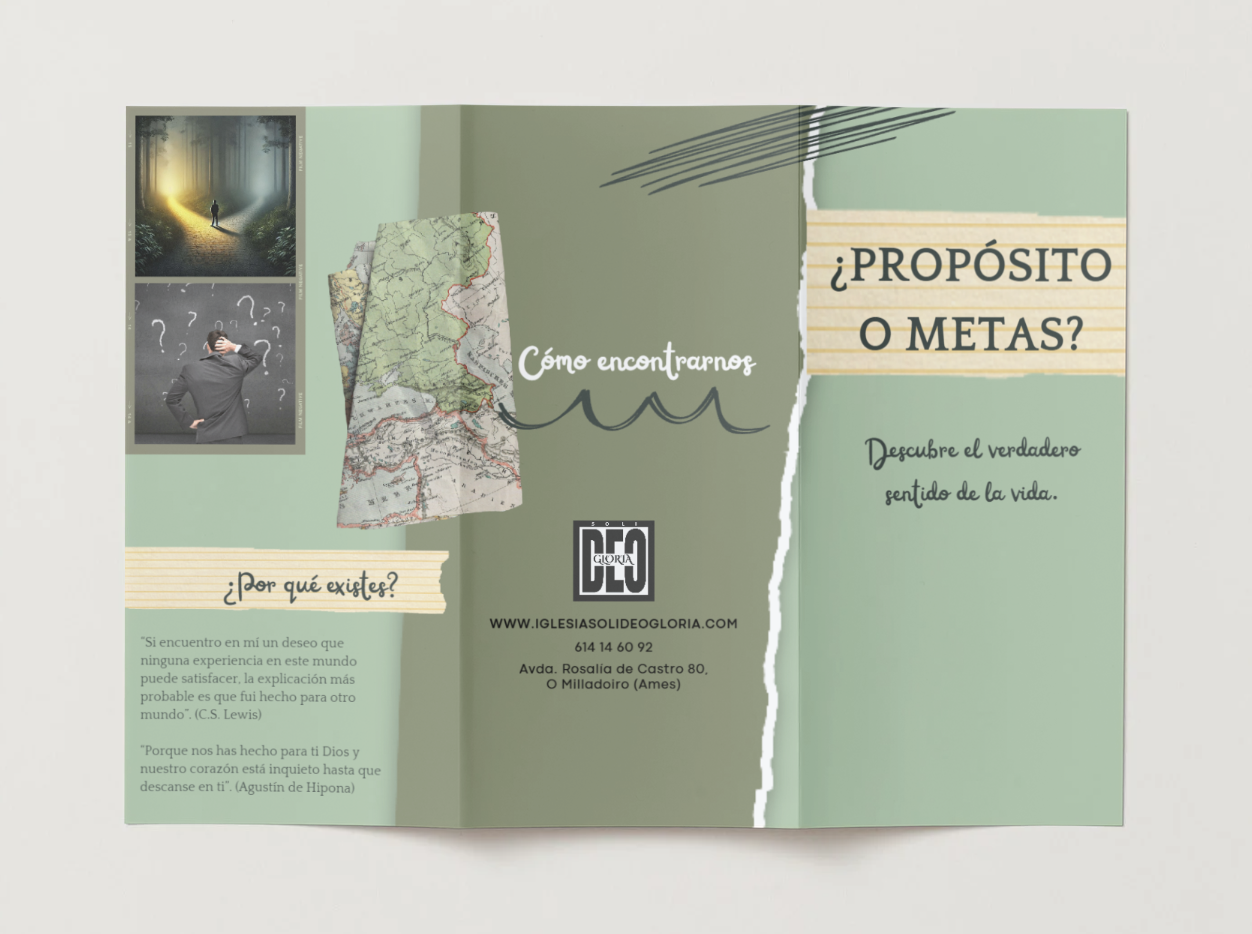 Folleto de evangelismo personal Propósito o metas de la Iglesia Soli Deo Gloria.