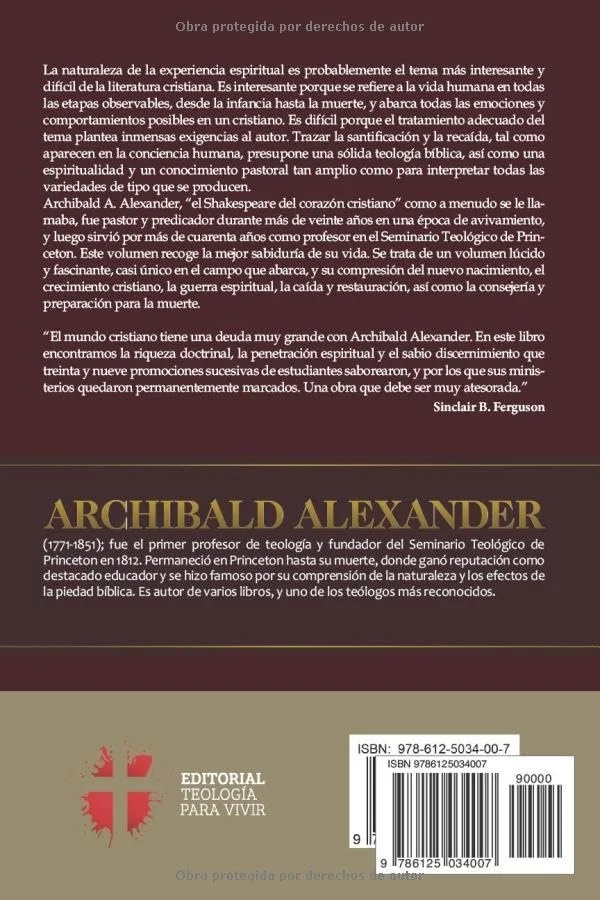 Contraportada del libro Reflexiones sobre la experiencia religiosa de Archibald Alexander