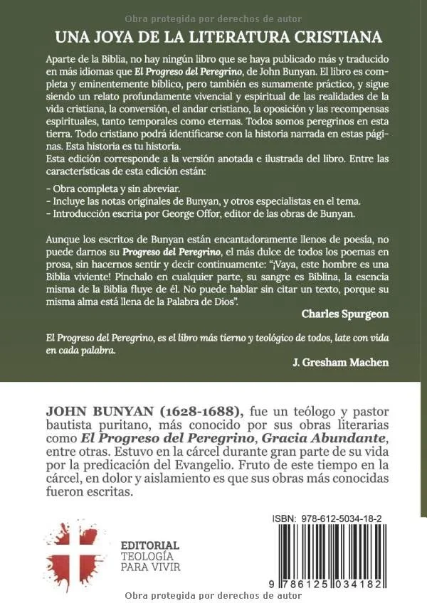 Contraportada del libro El progreso del peregrino (Edición de estudio) de John Bunyan
