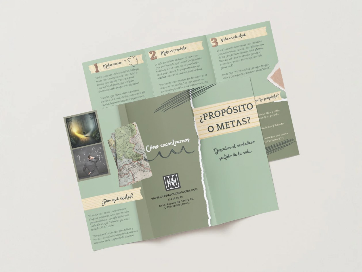 Folleto de evangelismo personal Propósito o metas de la Iglesia Soli Deo Gloria.