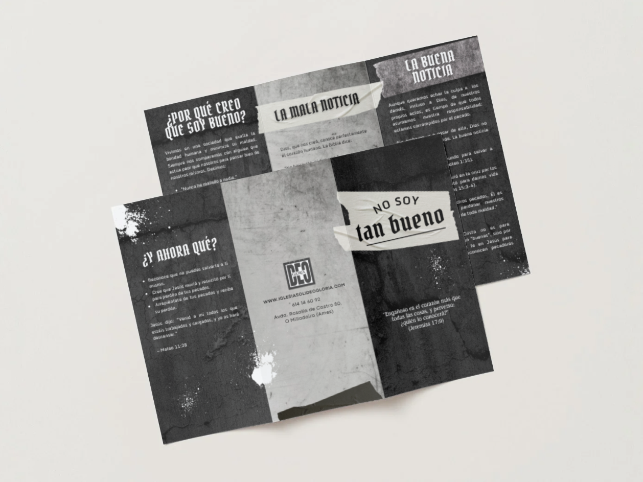 Folleto de evangelismo personal No soy tan bueno de la Iglesia Soli Deo Gloria.