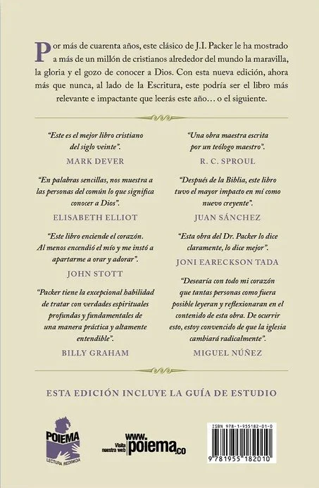 Contraportada del libro Conocer a Dios de J. I. Packer
