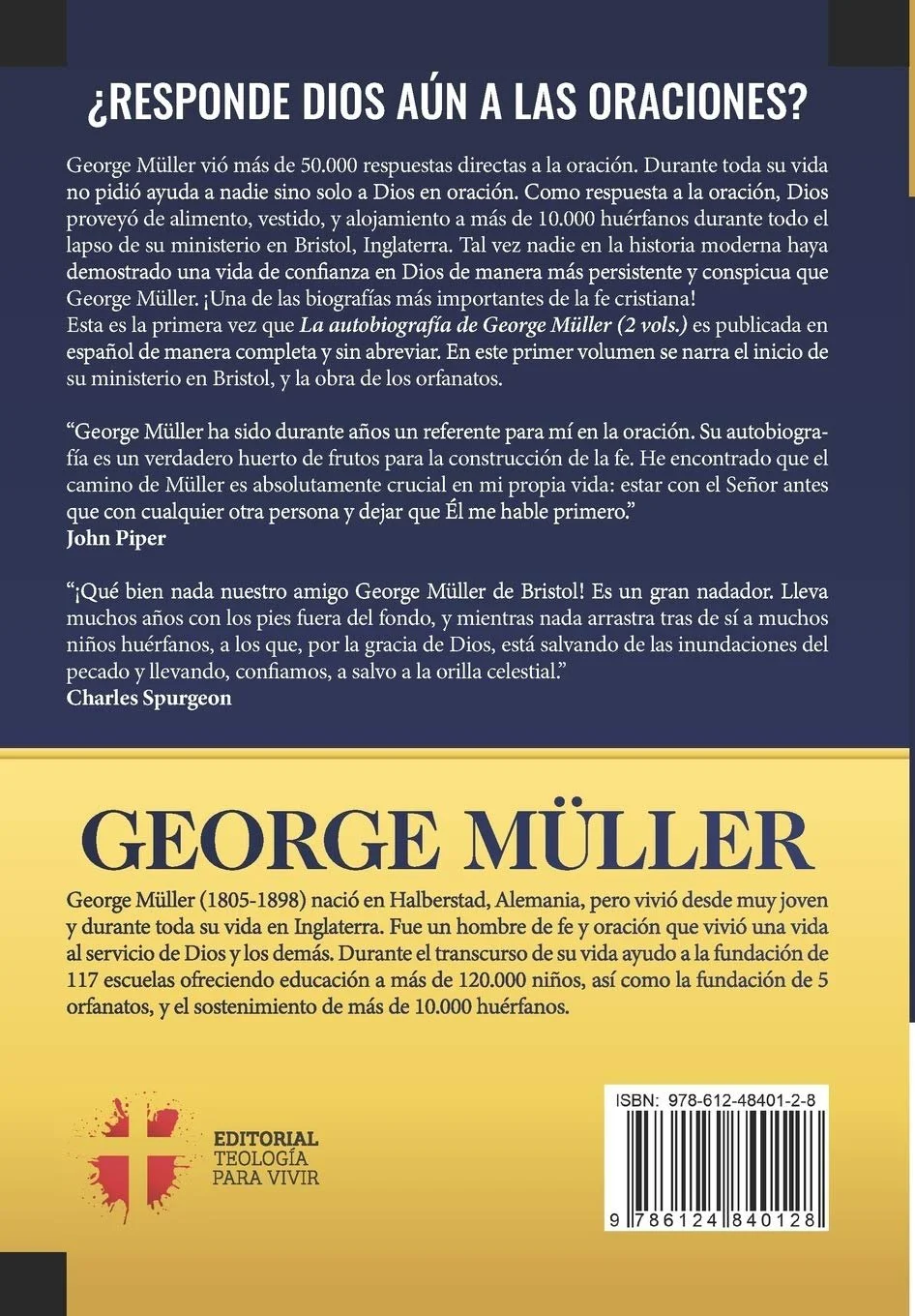 Contraportada del libro Un millón y medio de oraciones contestadas (Volumen 1) de George Müller