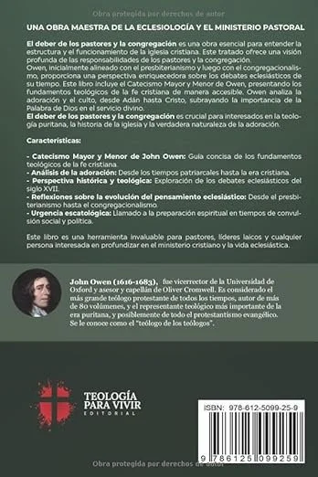 Contraportada del libro El deber de los pastores y de la congregación de John Owen