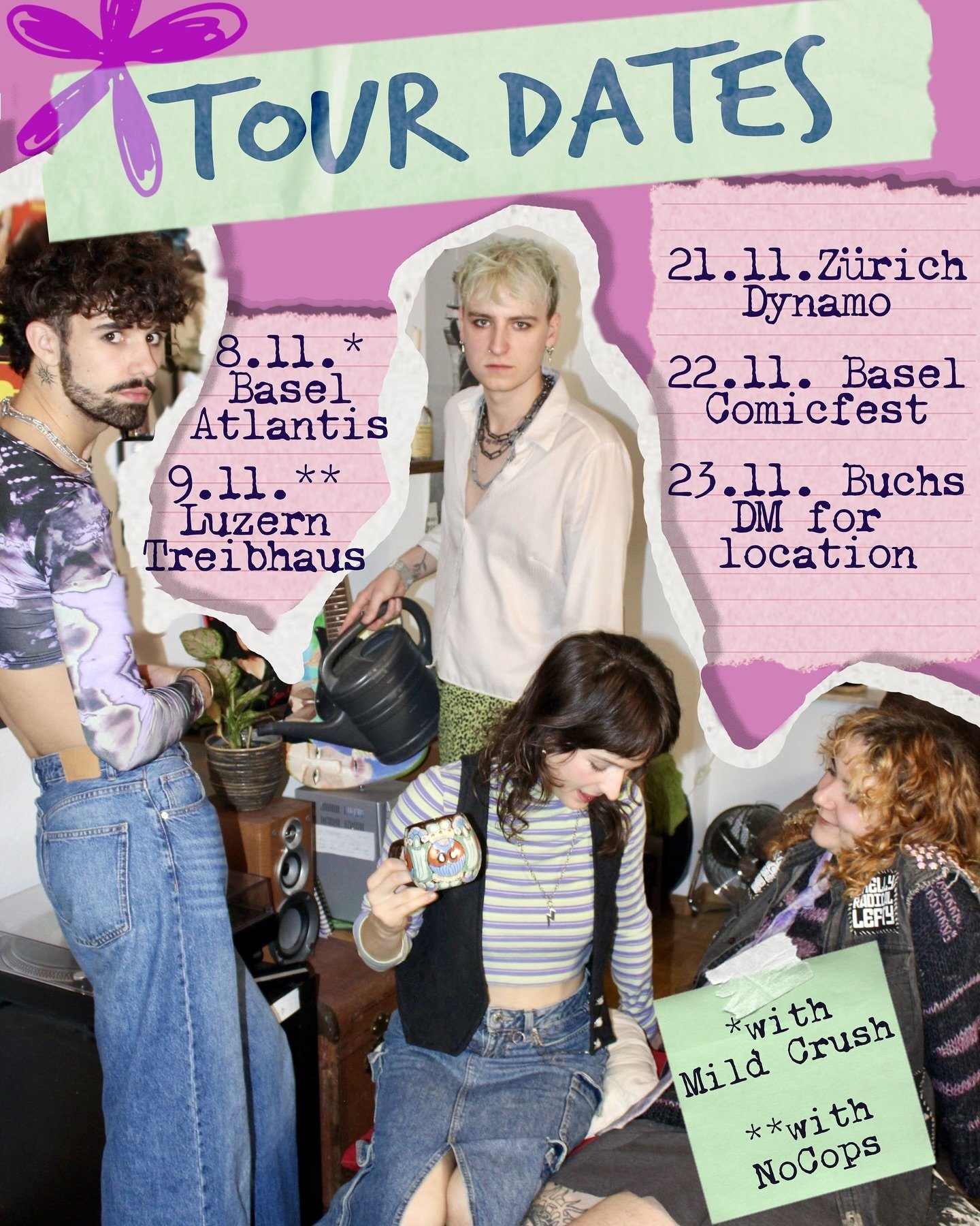 ππ‘Noisy November Tour ππ·
08.11. Basel - Atlantis @atlantis_basel
09.11. Luzern - Treibhaus @treibhaus
21.11. Zürich - Dynamo @dynamo_zuerich
22.11. Basel - Comicfest @comicfest_basel
23 11. Aargau - DM for location
Tickets & Infos on