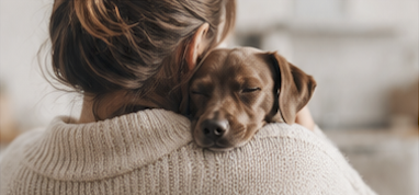 Female dog owner cuddling her Dachshund in west sussex.png
