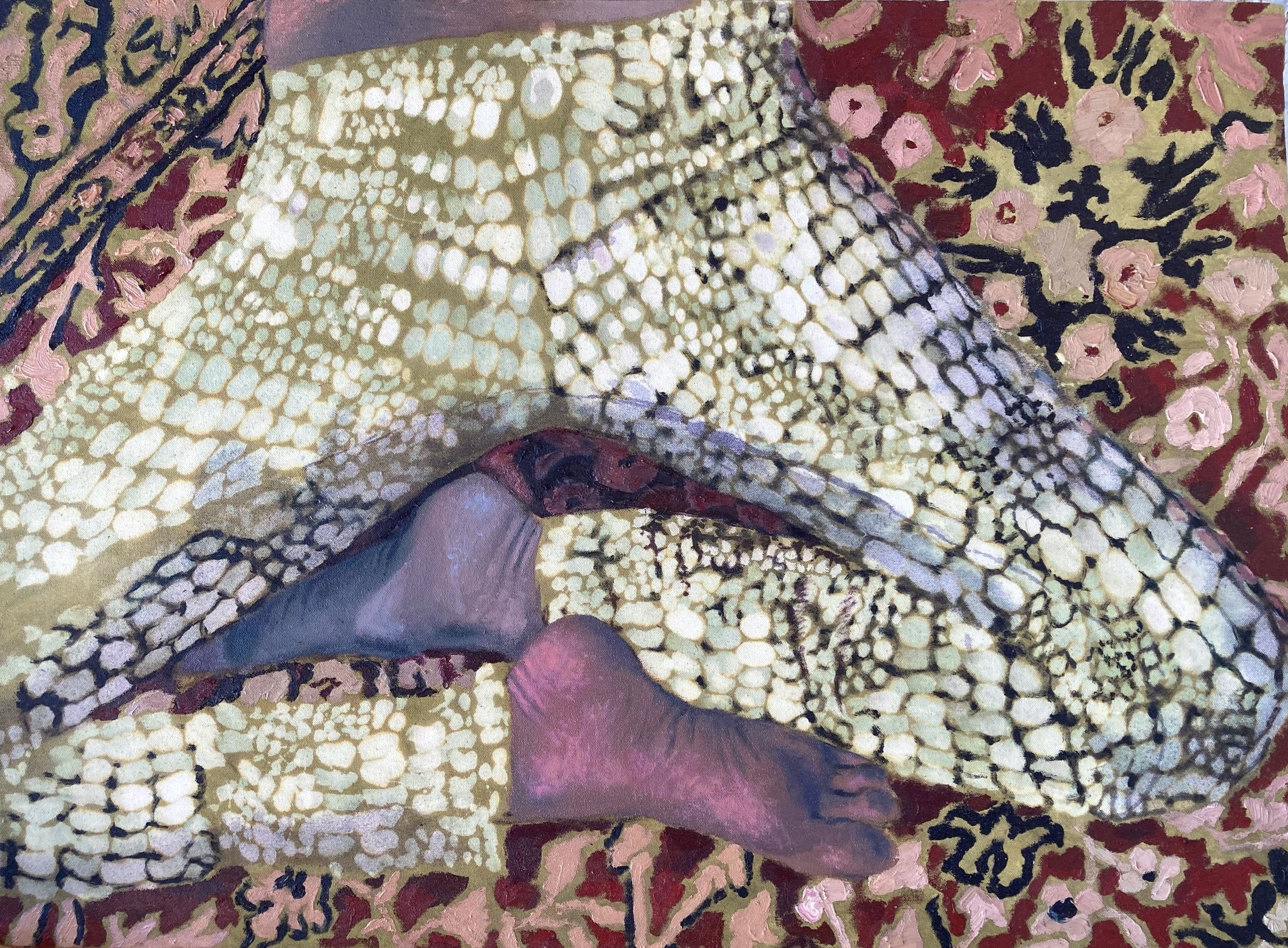 Snake Skin Jeans, 61 cm x 83.5 cm, Oil and Bleach on Dyed Canvas (Not For Sale)