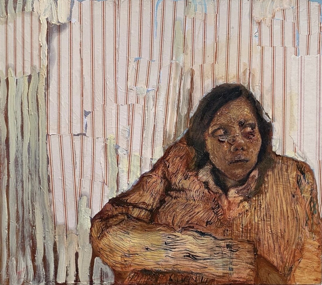 Seeping Through, 2023, Oil and Collage on Canvas 70 x 80 cm