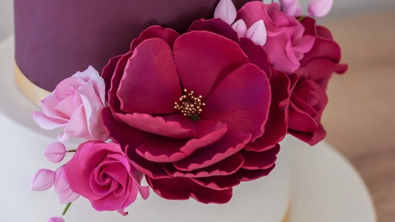 Close up of sugar flower rose and peonyarrangement